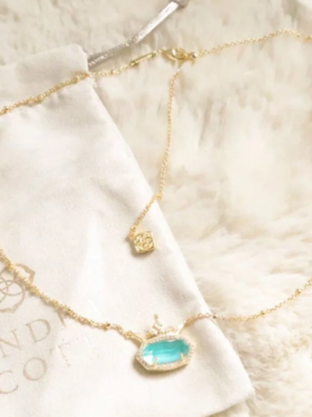 Disney x Kendra Scott Princess Crown Turquoise Oval Stone Gold Necklace - Picture 2 of 2